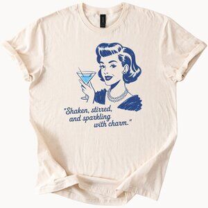 Shaken Stirred Sparkling With Charm Retro Lady Cocktail Graphic Tee Shirt